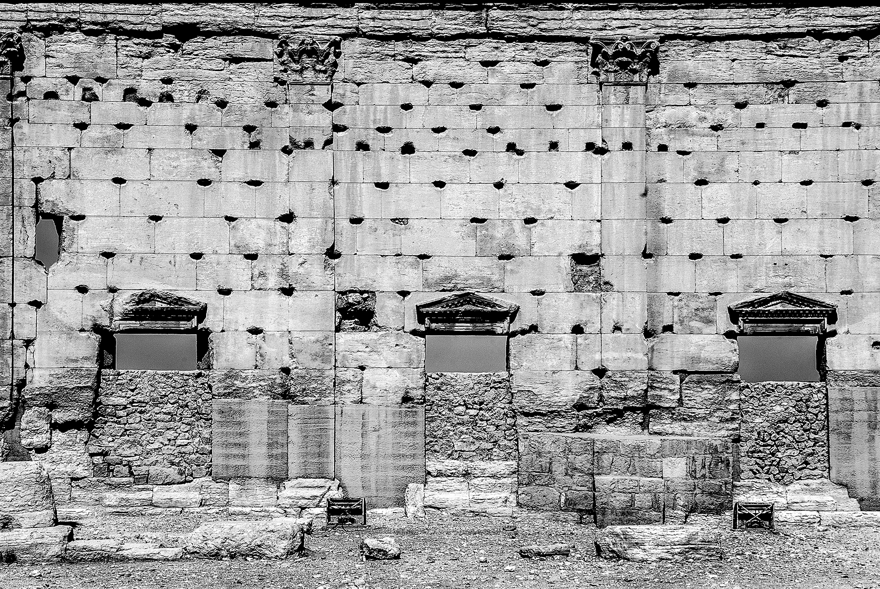 Ancient wall next to the Temple of Bel (destroyed in 2015). Palmyra, Syria.
