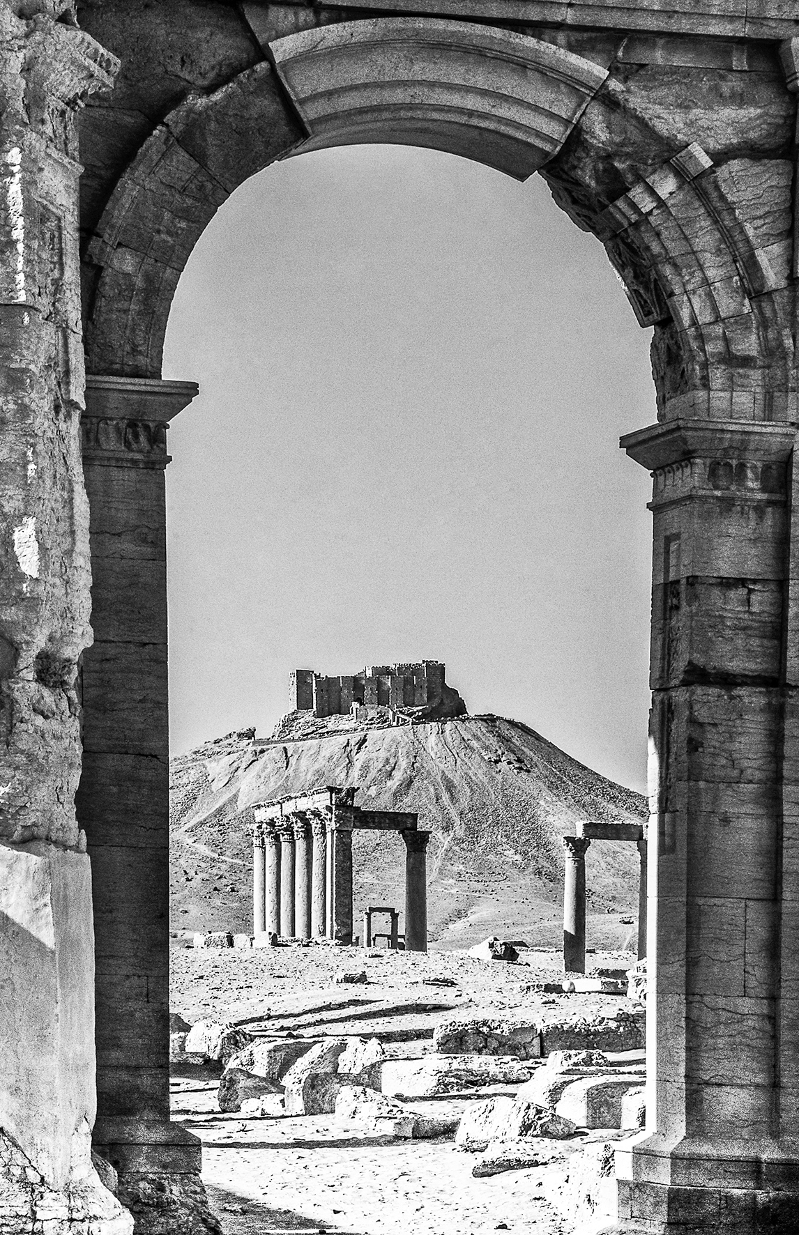 The Fakhr-al-Din al-Maani Castle, viewed through an arch.